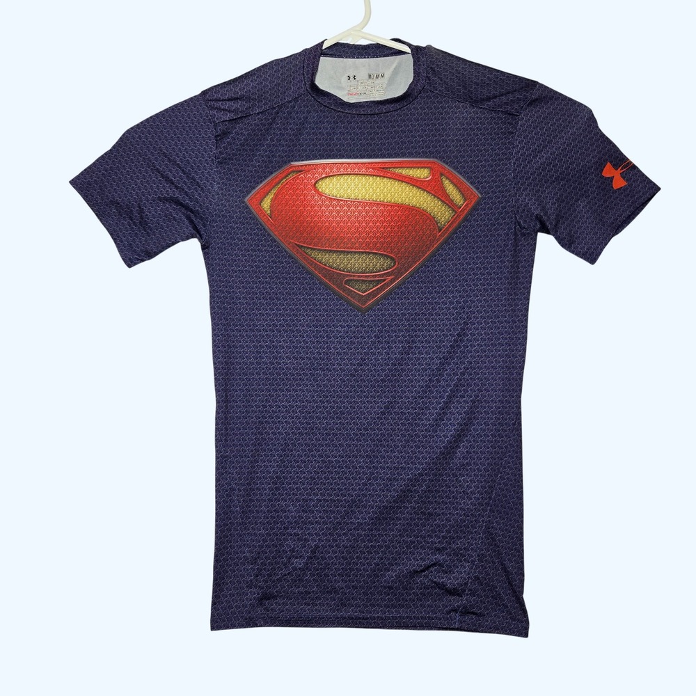 Under Armour Superman HeatGear Compression Shirt Mens Medium Navy Blue DC Comics